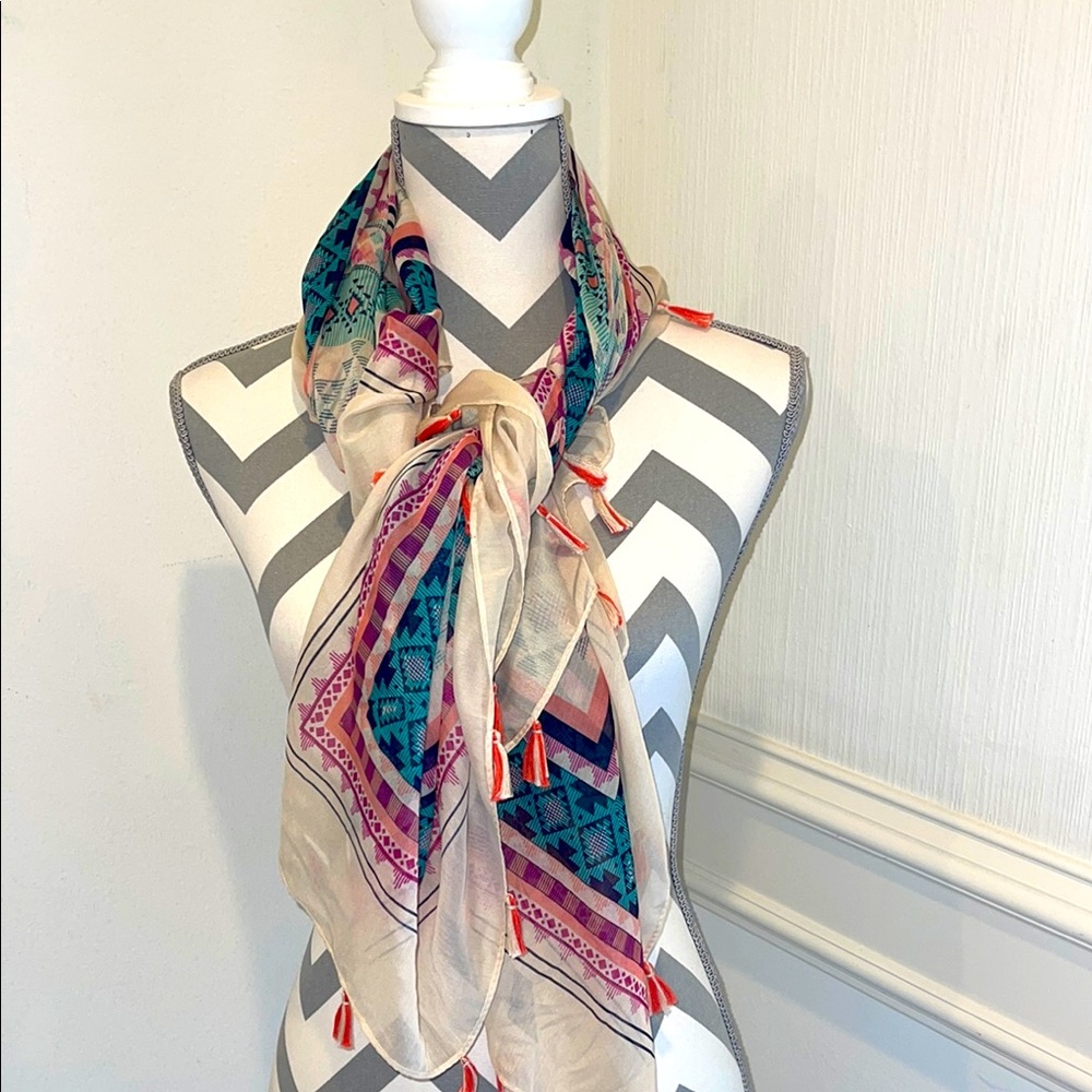 Gorgeous Multicolor Women's Geometric Aztec Print Fashion Scarf Wrap With Tassel